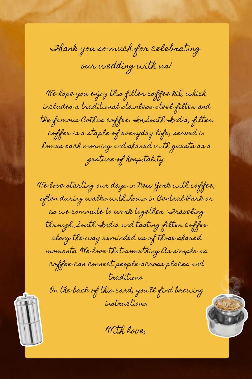 Custom note from the bride & groom or their parents